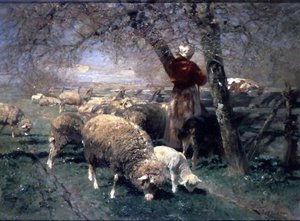 Uma Pastora e Ovelha numa Paisagem;