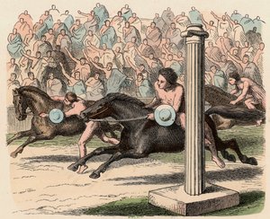 Grécia Antiga: Esporte: Montar e desmontar de um cavalo em alta velocidade de Heinrich Leutemann