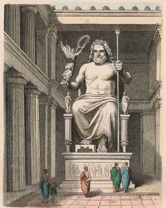 Grécia Antiga: Estátua de Zeus no templo de Olímpia - Escultura de Phidias, c. 440/30 a.C. uma das Sete Maravilhas do Mundo