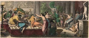 Roma Antiga: Um banquete com uma apresentação de gladiadores de Heinrich Leutemann
