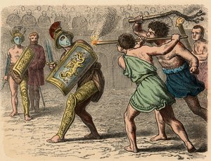 Roma antiga: um gladiador covarde envolvido na luta, 1866 de Heinrich Leutemann