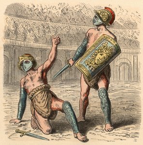 Roma Antiga: luta de gladiadores em anfiteatro