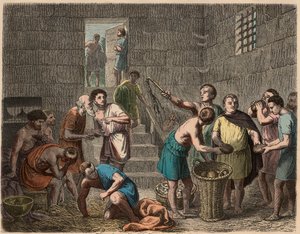 Roma antiga: distribuição de comida aos escravos à noite, 1866
