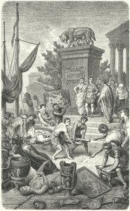 Chegada das obras de arte gregas antigas levadas a Roma (gravura) de Heinrich Leutemann