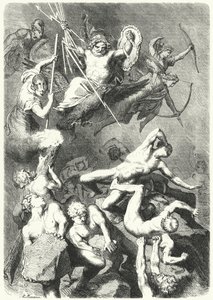 Batalha entre os Deuses Gregos Antigos e os Titãs (gravura) de Heinrich Leutemann