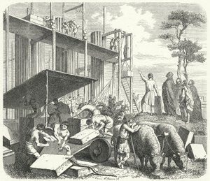 Construção de um templo na colina de Aventine, Roma (gravura) de Heinrich Leutemann