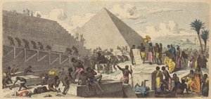 Construção das Pirâmides no Antigo Egipto (gravura colorida) de Heinrich Leutemann