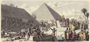 Construção das Pirâmides no Antigo Egipto (gravura colorida) de Heinrich Leutemann