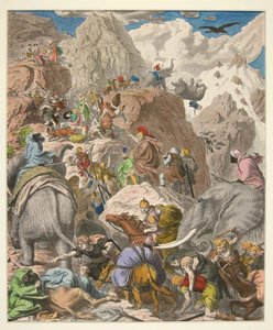 Hannibal que cruza os alpes, bar. 1866 (gravura colorida à mão)