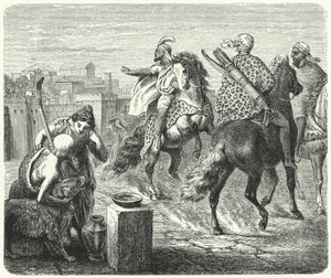 Jugurtha de Numidia deixando a cidade corrupta de Roma (gravura) de Heinrich Leutemann