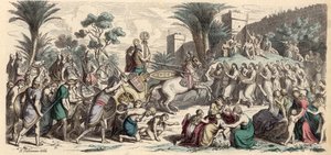 Recepção de um exército assírio vitorioso (gravura colorida) de Heinrich Leutemann