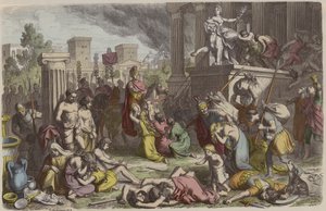 Soldados romanos saqueando uma cidade conquistada (gravura colorida) de Heinrich Leutemann