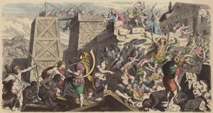 Soldados romanos invadindo uma cidade (gravura colorida) de Heinrich Leutemann