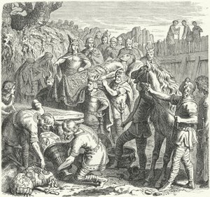 O enterro de Alaric I, Rei dos Visigodos, no leito do rio Busento, 410 (gravura) de Heinrich Leutemann