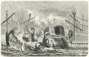 Vitória da frota romana sobre os cartagineses na Batalha dos Aegates, 241 AC (gravura) de Heinrich Leutemann
