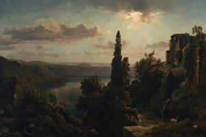 Vista do Lago Nemi em Alban Hills perto de Roma de Heinrich Louis Theodor Gurlitt
