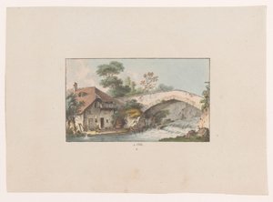 Vista de uma casa perto de uma ponte em Orbe
à Orbe (título sobre o objecto)
Vistas da Suíça (título da série)
Colecção de quelques vues dessinées en Suisse d