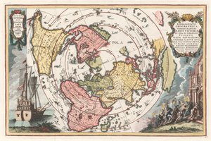 Mapa-múndi com a circunavegação de Magalhães Do Atlas novus de Scherer, 1702-1703 de Heinrich Scherer