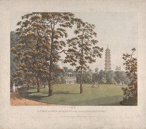 A View in Kew Gardens of the Alhambra and the Pagoda, 1813.