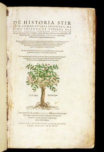 Página de título de "De Historia Stirpium Commentarii Insignes", de Leonard Fuchs (1501-66), gravada por Rodolphe Speckle (d.1550), publicada em 1542