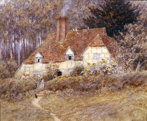 Uma casa de campo Surrey (aguarela sobre papel) de Helen Allingham