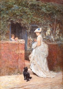 Uma visita à casa de campo (aguarela com cor de corpo) de Helen Allingham