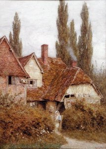 An Old Farm at Didcot, c.1918 (aquarela e corpinho no papel) de Helen Allingham