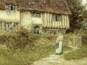 Ao lado da Quinta Old Church Gate Farm, Smarden, Kent (aguarela sobre papel) de Helen Allingham