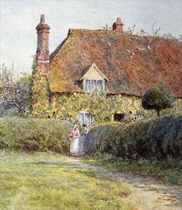 Por um portão de casa de campo de Helen Allingham