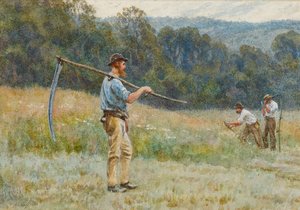 Feno de corte nas colinas de Surrey (wc no papel) de Helen Allingham
