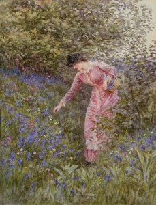 Gathering Bluebells (wc com bodycolour no papel) de Helen Allingham
