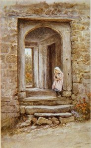 Menina com gatinho de Helen Allingham