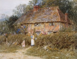 Old Surrey Cottage (aquarela com riscos) de Helen Allingham
