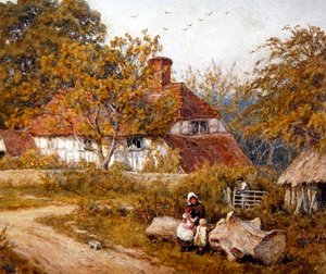A casa de campo da família (aguarela sobre papel) de Helen Allingham