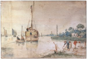 Uma barcaça com feno, c1625-c1634 de Hendrick Avercamp
