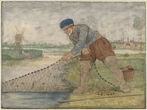Um Pescador a transportar na sua rede de Hendrick Avercamp