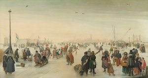 Apreciar o gelo perto de uma cidade
Paisagem de Inverno perto de uma cidade de Hendrick Avercamp