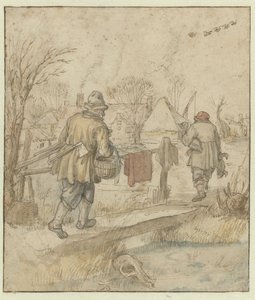 Regresso dos Caçadores de Patos / verso: Esboços de Navios e de um Homem em Vestuário de Inverno de Hendrick Avercamp