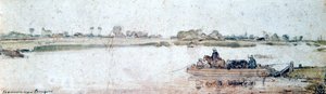 Paisagem do rio com balsa de corda, início do século XVII. de Hendrick Avercamp