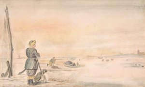 Paisagem de inverno com um caçador e seu cachorro, s.d.. de Hendrick Avercamp