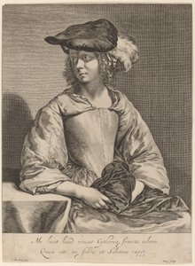 Garota de chapéu emplumado de Hendrick Bary after Gerard ter Borch the Younger