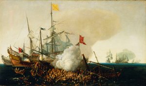 Homens de guerra espanhóis que enfrentam corsários bárbaros de Hendrick Cornelisz Vroom