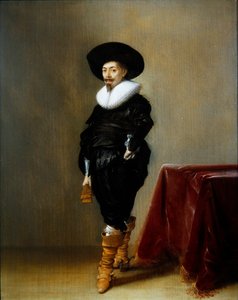 Um retrato de um cavalheiro vestido de preto com um rufo (óleo no painel)