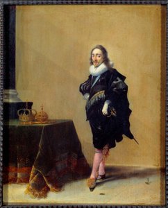 Retrato no pé de Charles I Stuart, Rei de Inglaterra (1600-1649). Pintura de Hendrich Pot (1585-1657) Ec. Hol.