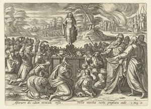 Elias rivaliza com os profetas de Baal
História de Elijah (título da série) de Hendrick Goltzius (rejected attribution)