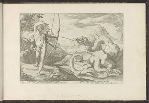 Apollo mata a cobra gigante Python
Metamorfoses de Ovid (título da série)
Recriações de P. Ovidius Naso (título da série) de Hendrick Goltzius (workshop of)