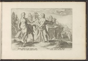 Apolo confia Asclépio a Quíron Metamorfoses de Ovídio (título da série) Recriações de P. Ovidius Naso (título da série) de Hendrick Goltzius (workshop of)