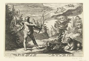 Arcas aponta a sua flecha para Callisto
Metamorfoses de Ovid (título da série)