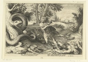 Cadmus mata o dragão Metamorfoses de Ovídio (título da série) de Hendrick Goltzius (workshop of)