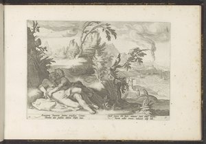 Corvus pega a garota Coronis Metamorfoses de Ovídio (título da série) Recriações de P. Ovidius Naso (título da série) de Hendrick Goltzius (workshop of)